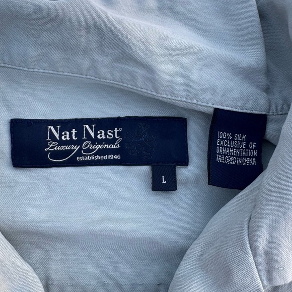 NAT NAST Men's Green Silk Casual Short Sleeve Button Down Shirt - Picture 3 of 7
